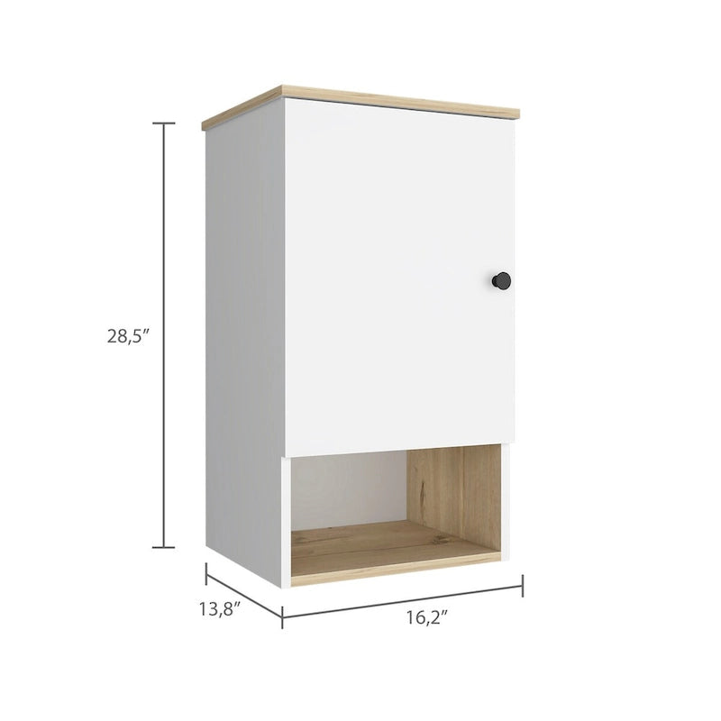 Medicine Cabinet with Two Internal Shelves, Light Oak / White Finish