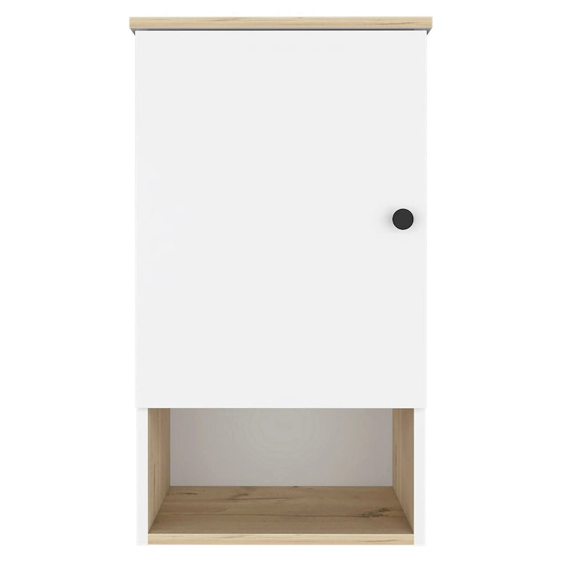 Medicine Cabinet with Two Internal Shelves, Light Oak / White Finish