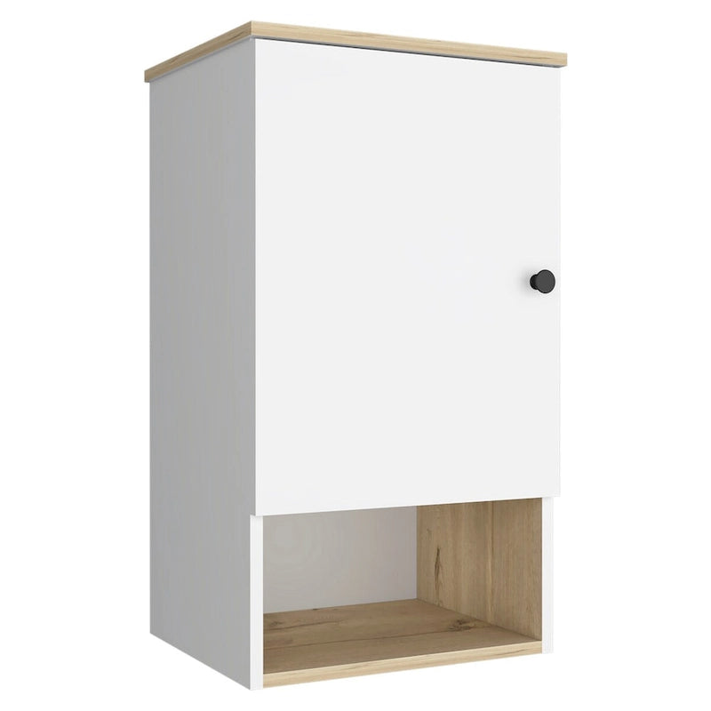 Medicine Cabinet with Two Internal Shelves, Light Oak / White Finish