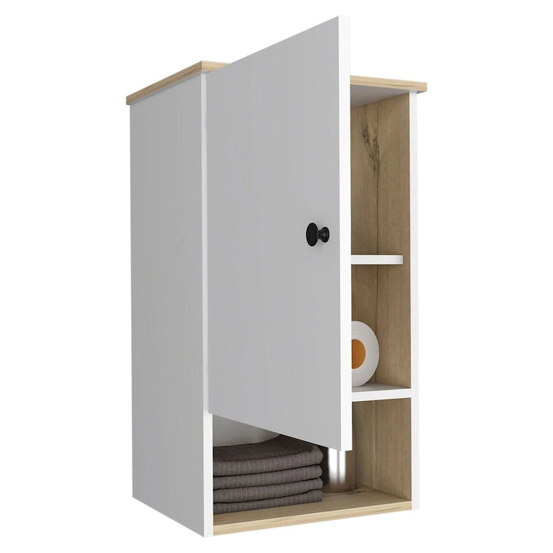 Medicine Cabinet with Two Internal Shelves, Light Oak / White Finish