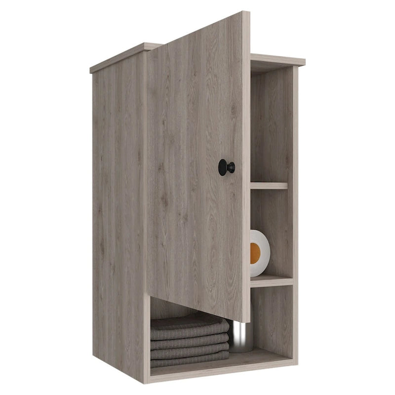 Medicine Cabinet with Two Internal Shelves, Light Oak / White Finish