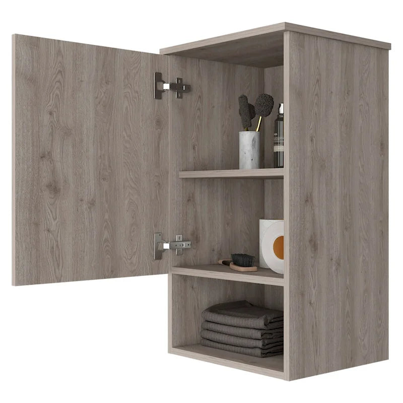 Medicine Cabinet with Two Internal Shelves, Light Oak / White Finish