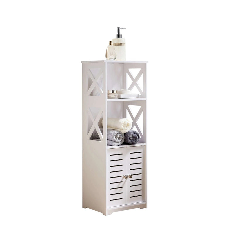 Bathroom Floor Storage Cabinet with Door and Shelves, White