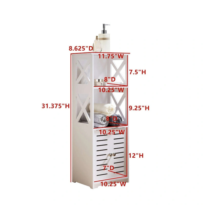 Bathroom Floor Storage Cabinet with Door and Shelves, White