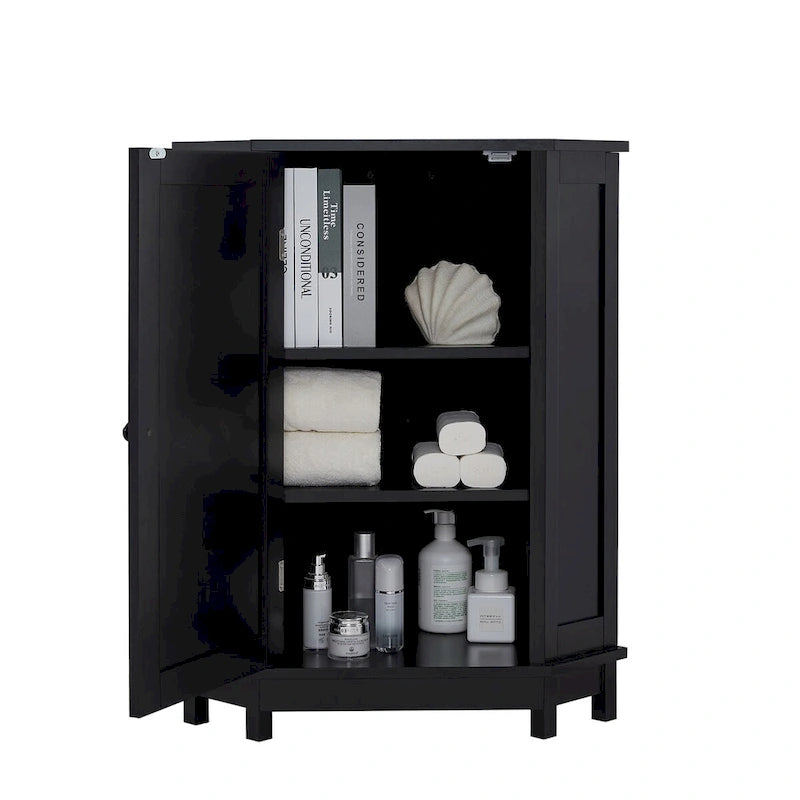 Black Bathroom Cabinet Triangle Corner Storage Cabinet with Adjustable Shelf