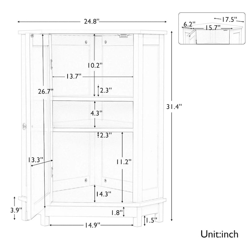 Black Bathroom Cabinet Triangle Corner Storage Cabinet with Adjustable Shelf
