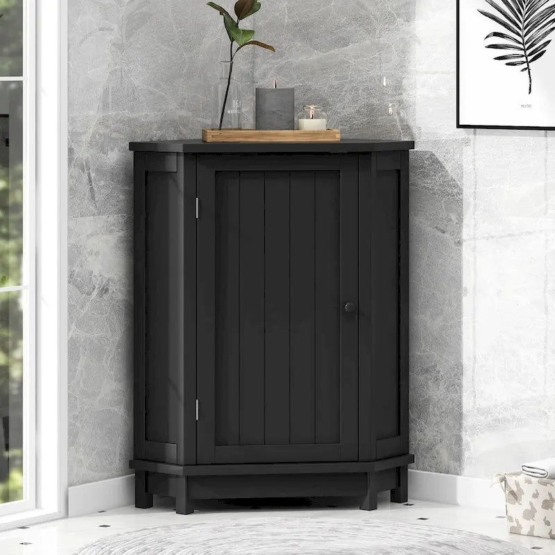 Black Bathroom Cabinet Triangle Corner Storage Cabinet with Adjustable Shelf