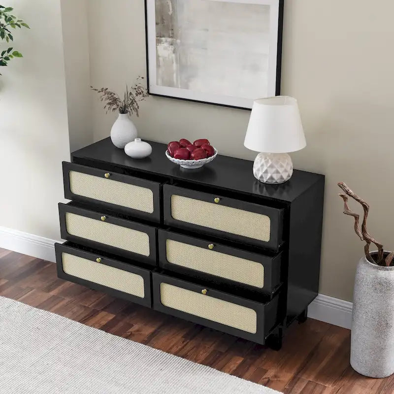 6-Drawer Rattan Storage Cabinet