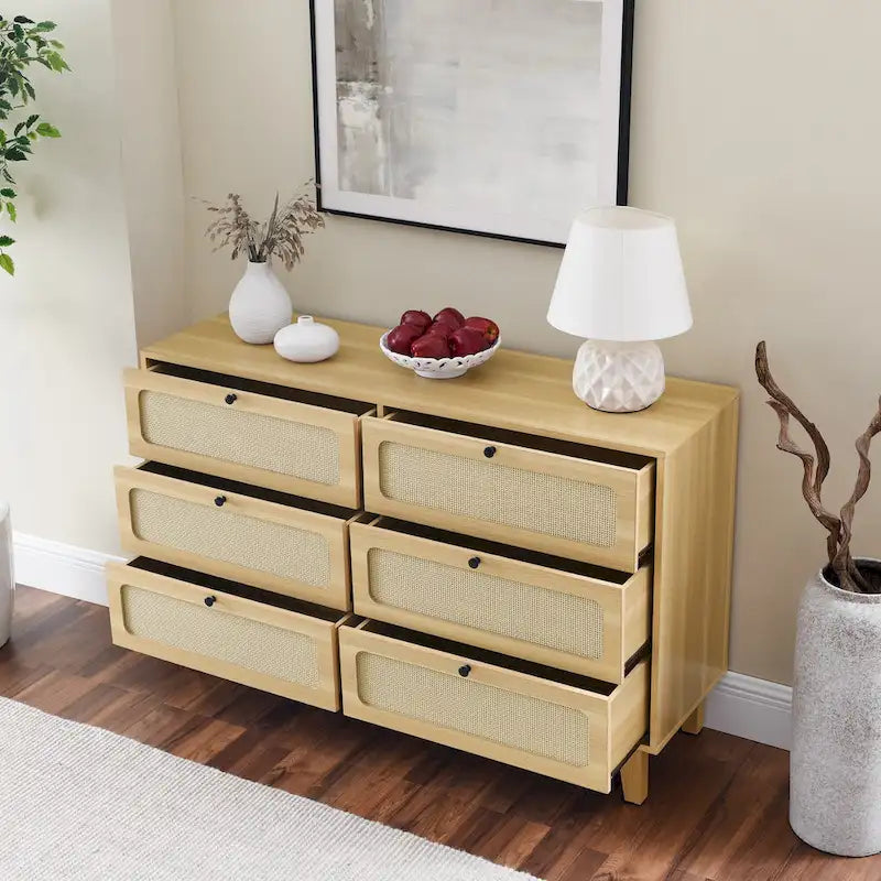 6-Drawer Rattan Storage Cabinet