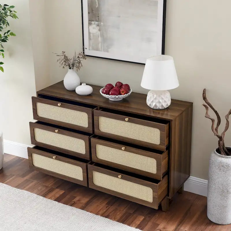 6-Drawer Rattan Storage Cabinet