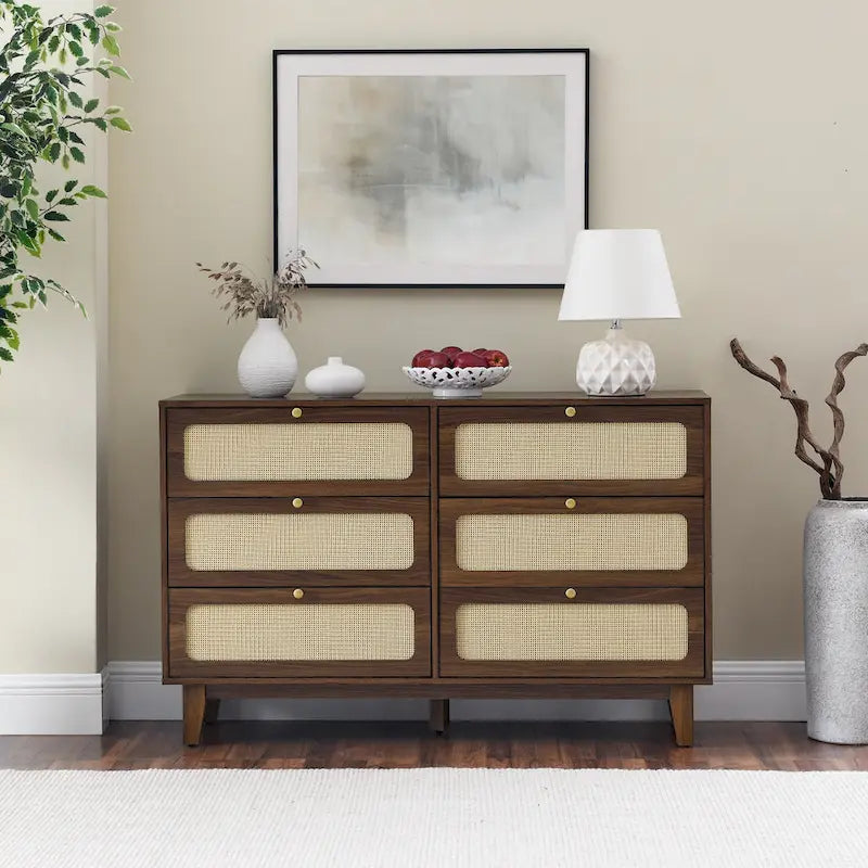 6-Drawer Rattan Storage Cabinet