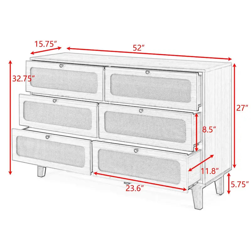 6-Drawer Rattan Storage Cabinet