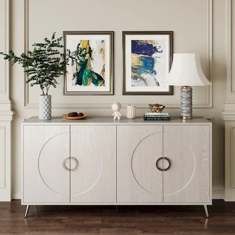 Modern Lacquered 4-Door Wooden Cabinet Sideboard for Living Room