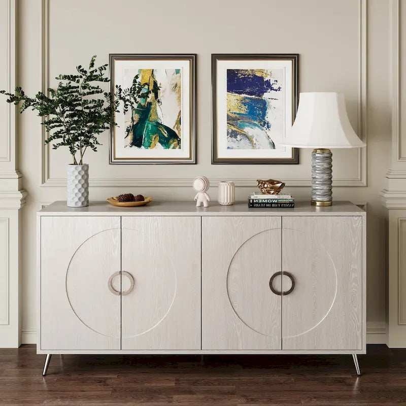 Modern Lacquered 4 Door Wooden Cabinet Sideboard Buffet Server Cabinet Storage Cabinet, for Living Room