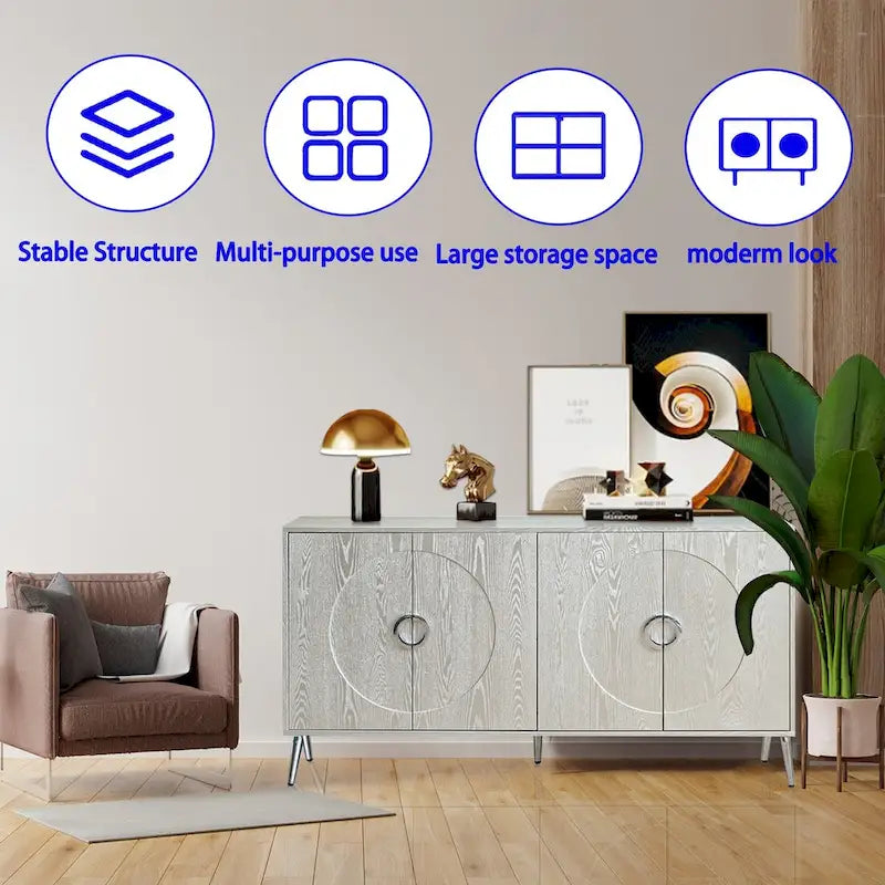 Modern Lacquered 4-Door Wooden Cabinet Sideboard for Living Room