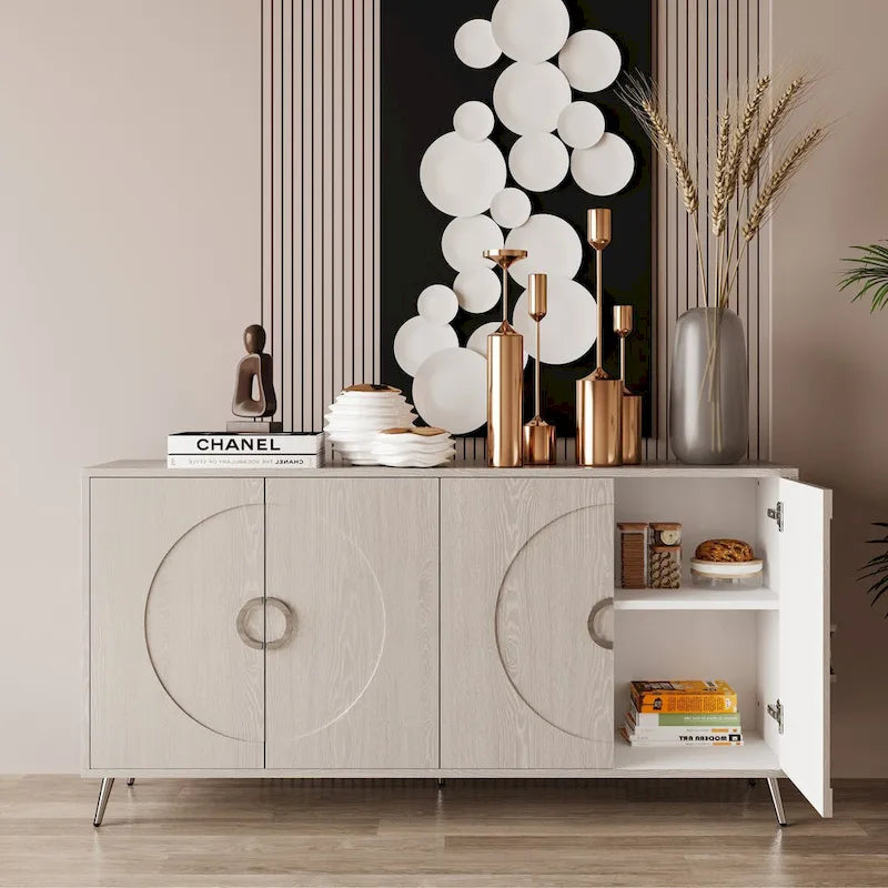 Modern Lacquered 4-Door Wooden Cabinet Sideboard for Living Room
