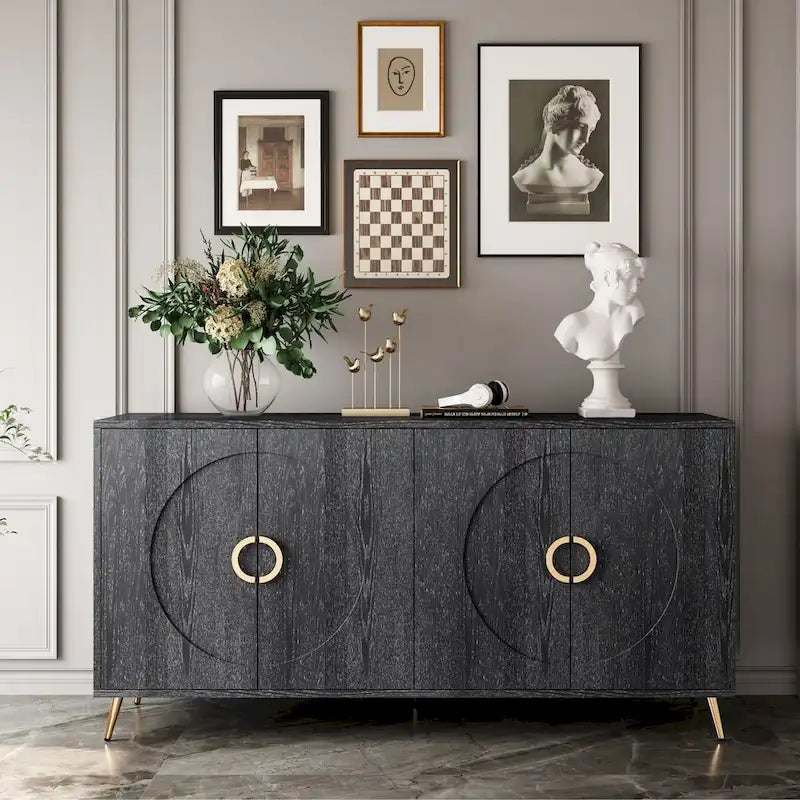 Modern Lacquered 4-Door Wooden Cabinet Sideboard for Living Room