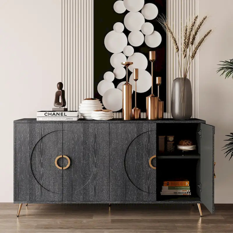 Modern Lacquered 4-Door Wooden Cabinet Sideboard for Living Room